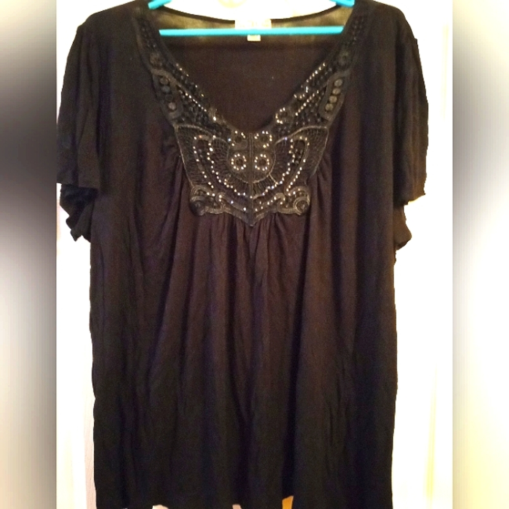 Women's plus size 3x black embellished neckline with rhinestones